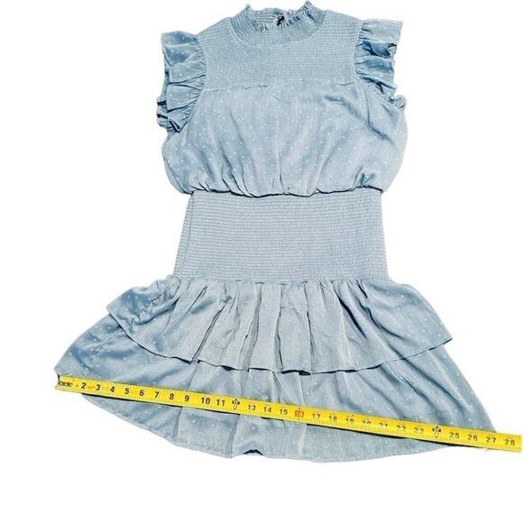 Aqua Ruffle Smocked Short Sleeve Mini Dress Blue Swiss Dot Womens size Large - Picture 10 of 15